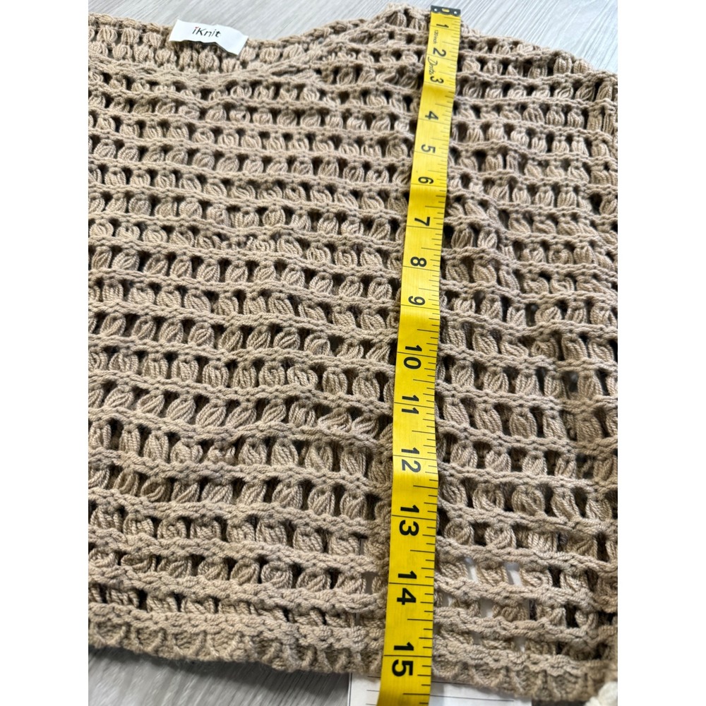 iKnit Women Tan Crochet Knit Cropped Sweater Striped Sleeve Boho Top 3869 NEW - Picture 4 of 9